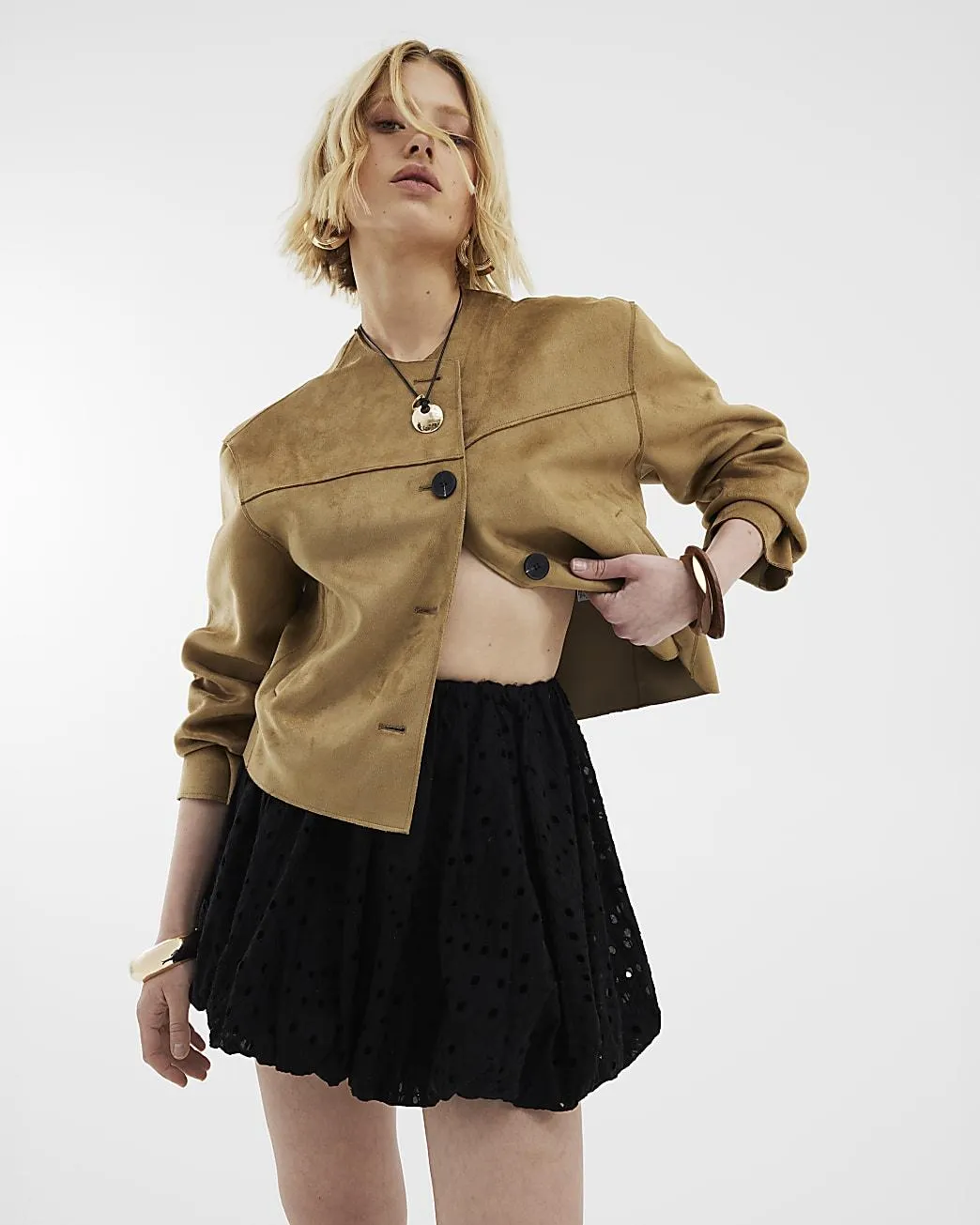 Black Broderie Mini Skirt