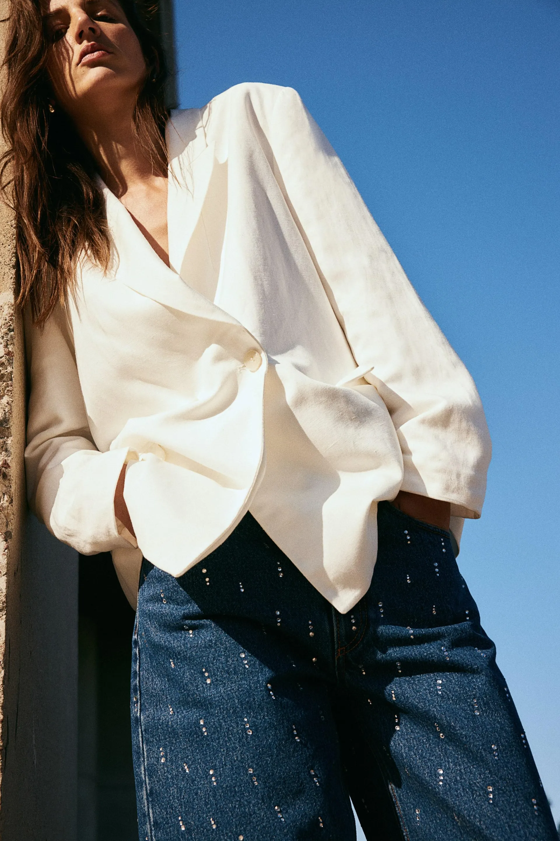 Rhinestone-embellished denim shorts