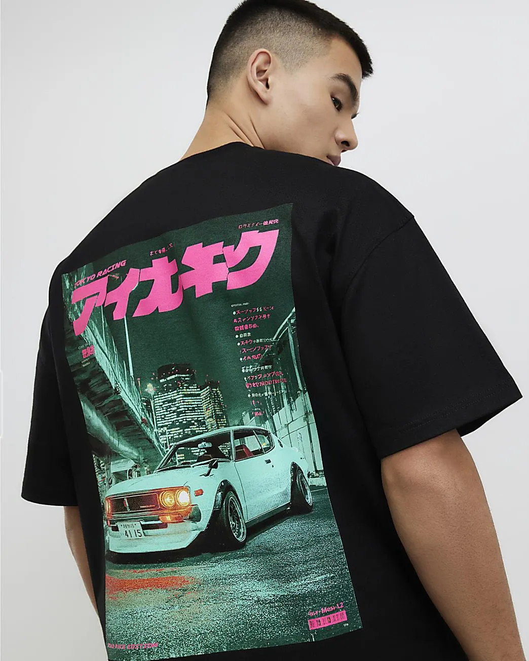 Black Oversized Fit Japanese Car T-Shirt