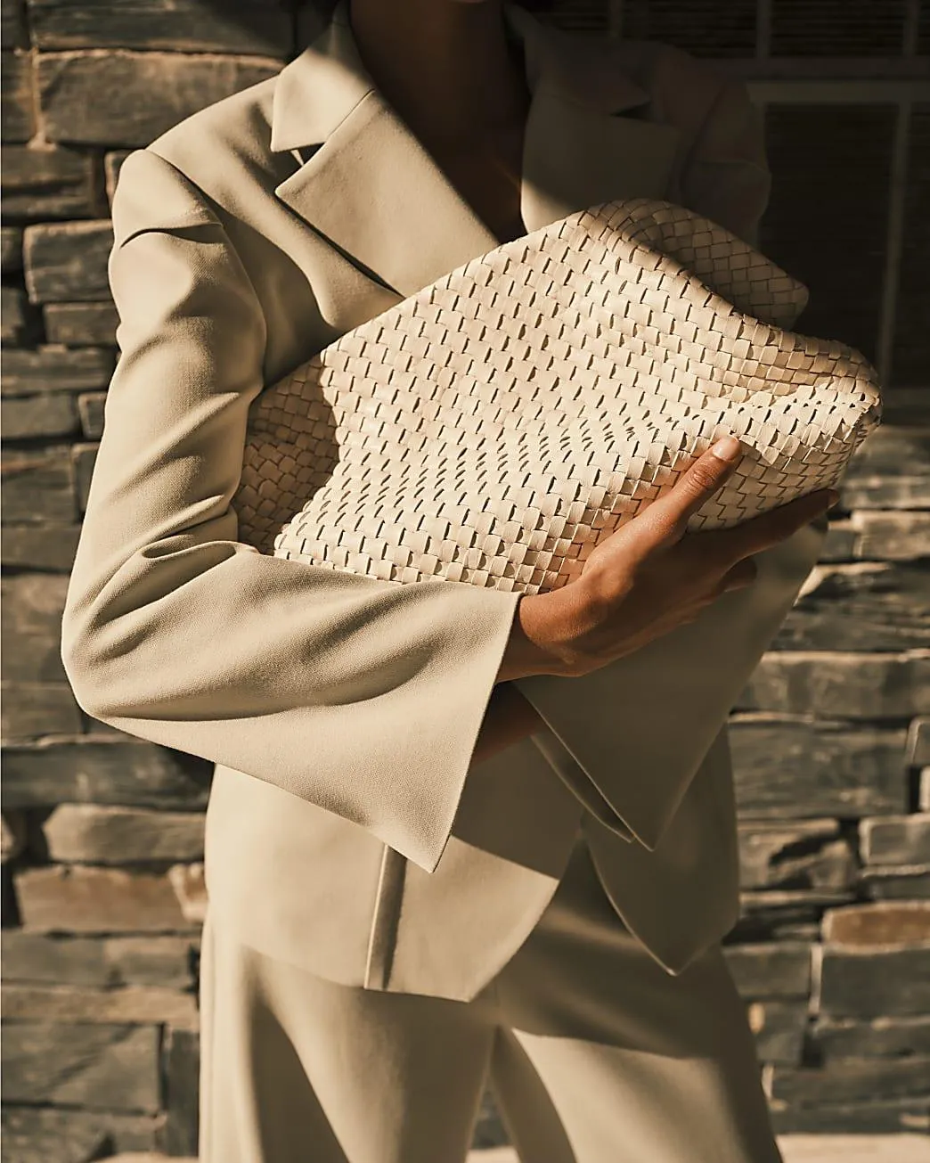 RI Studio Cream woven Leather Clutch bag