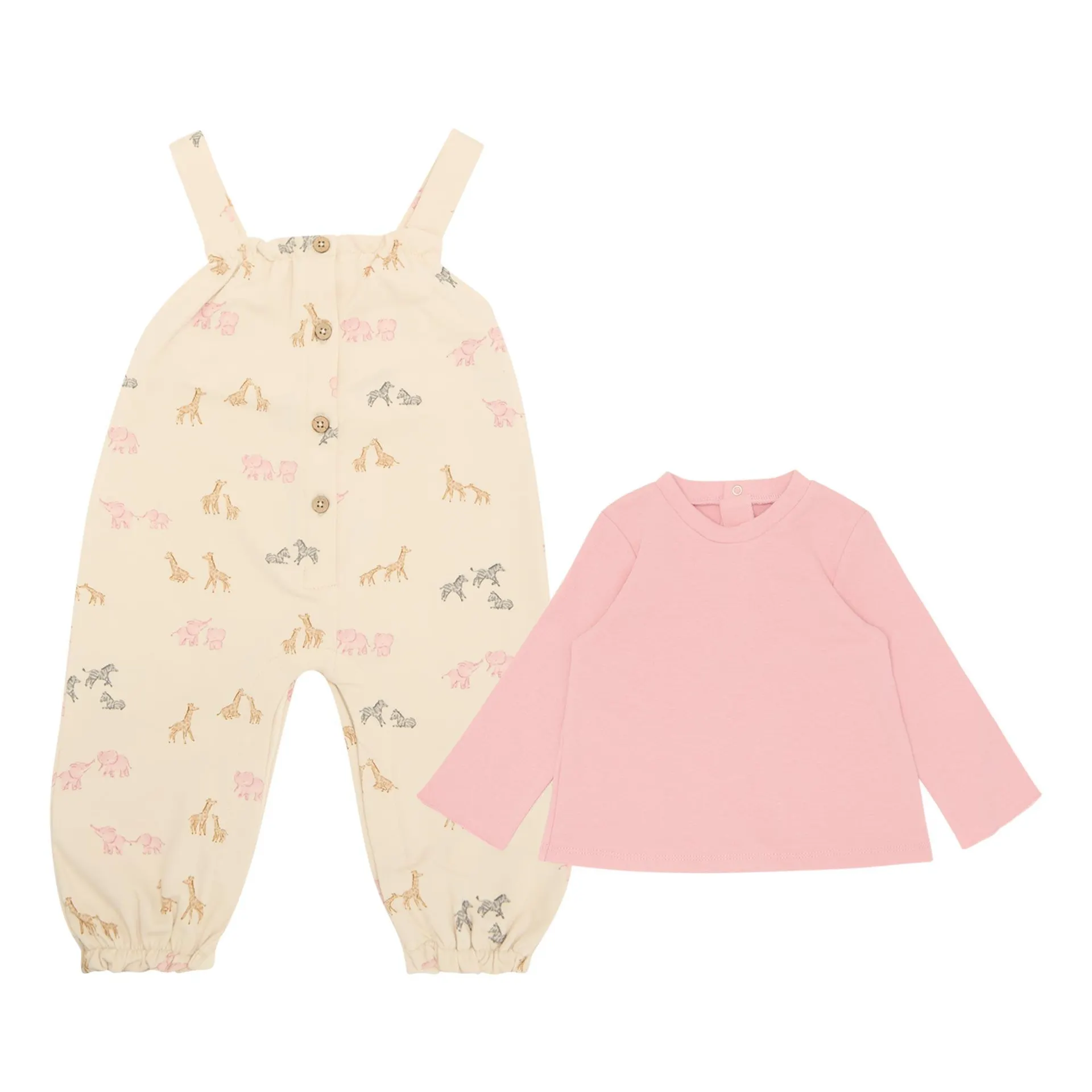 Sweatshirt & Animal Printed Dungarees Two-Piece Set