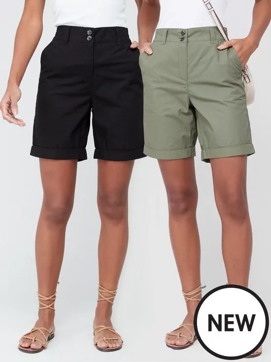 2 Pack Poplin Shorts - Black/Khaki