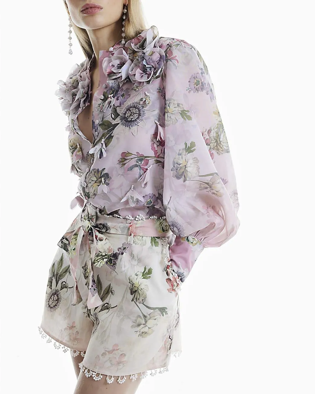 Pink Floral Antique Print Shorts