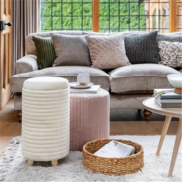 Velour Quilted Storage Pouf