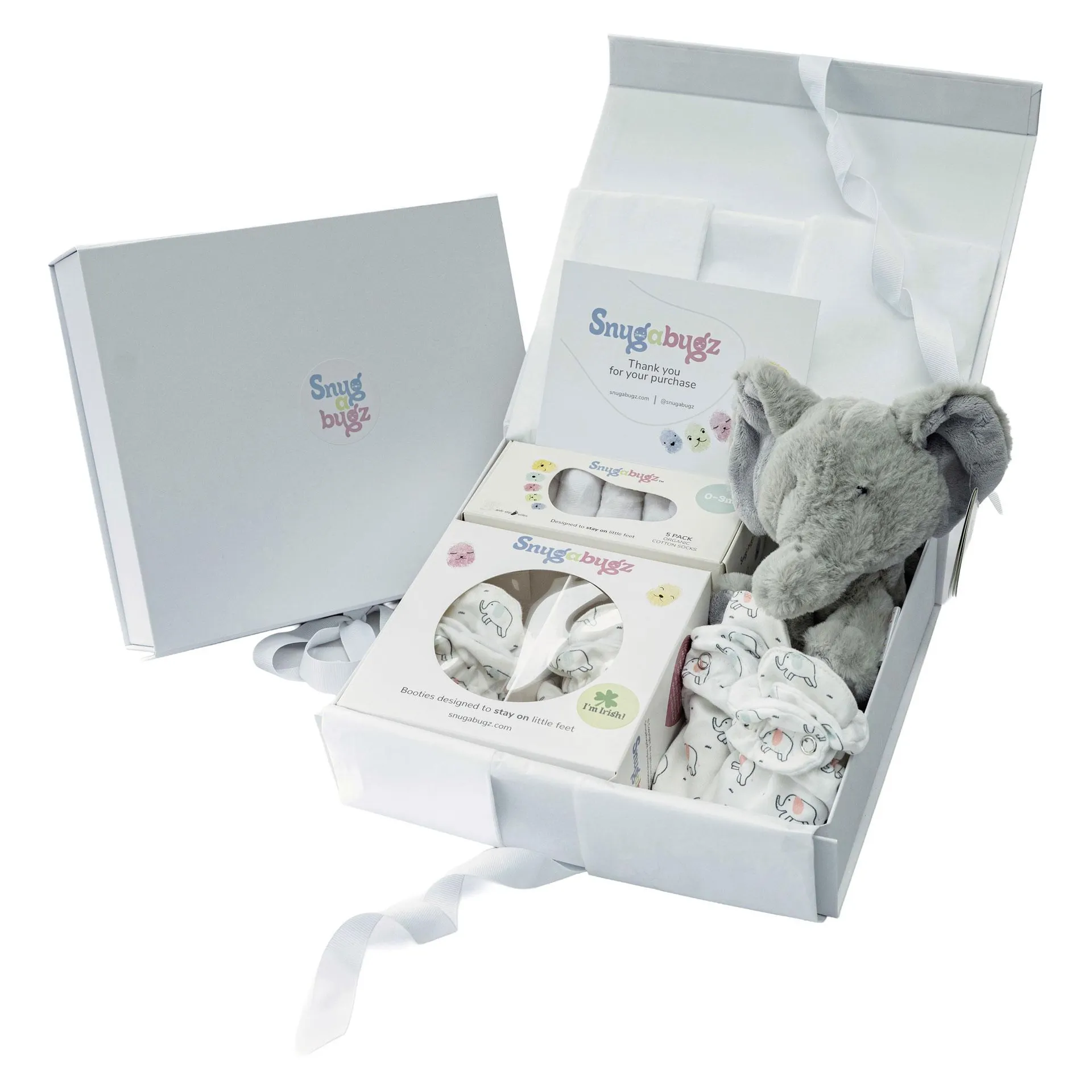 Elephant Printed Booties, Baby Socks & Elephant Plush Toy Three-Piece Gift Set