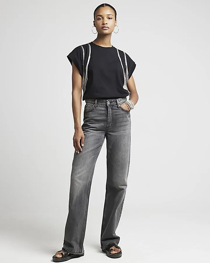 Black chain fringe t-shirt