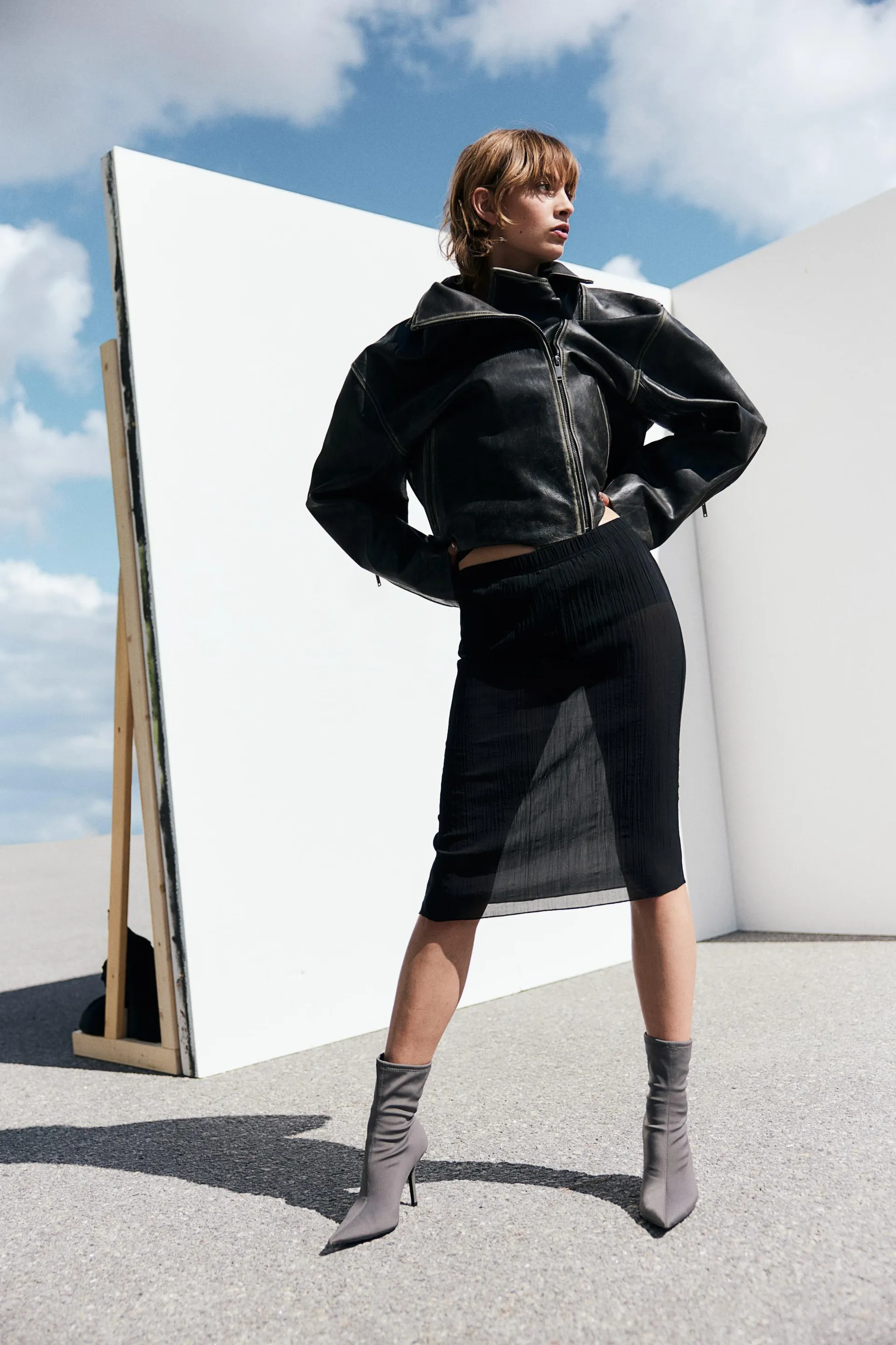 Sheer crinkled skirt