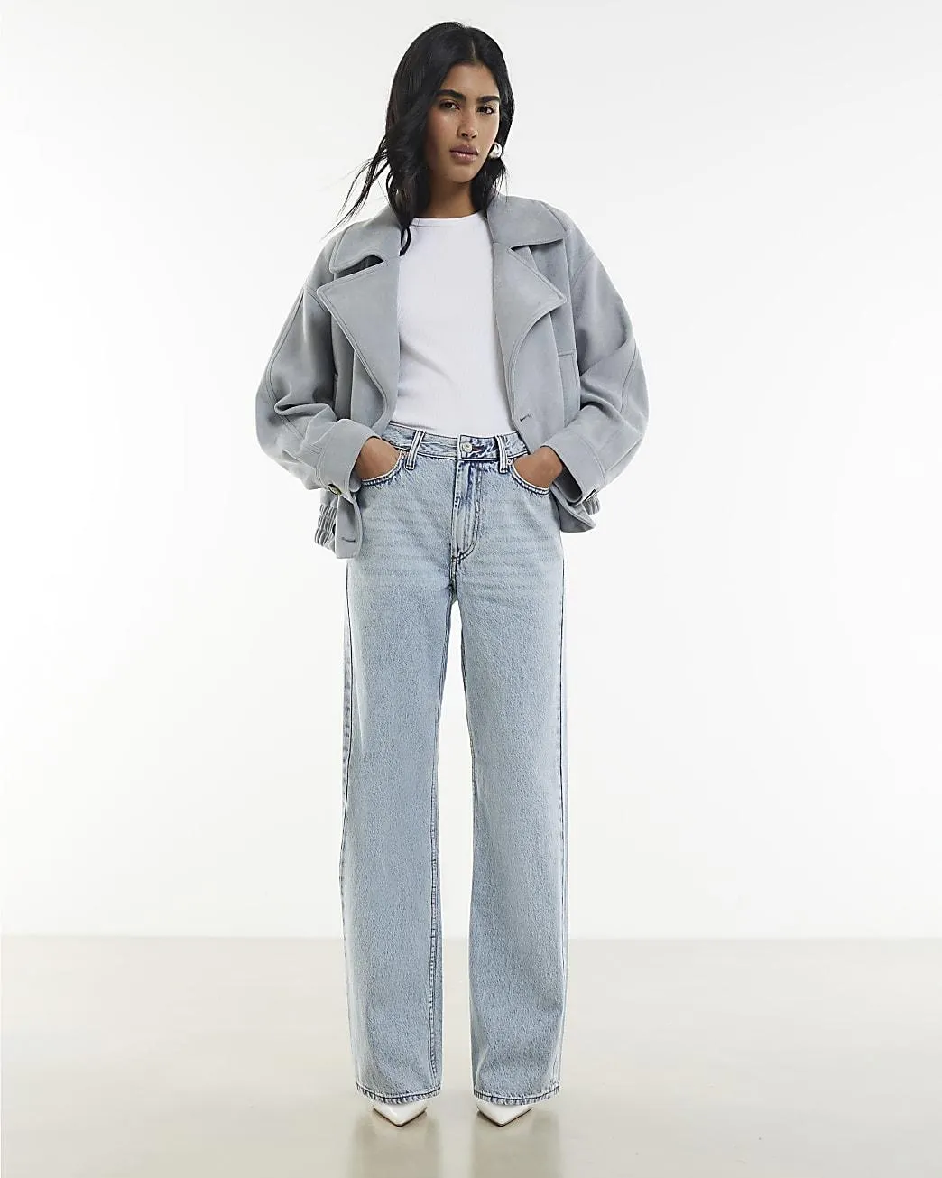 Blue Relaxed Straight Leg Jeans