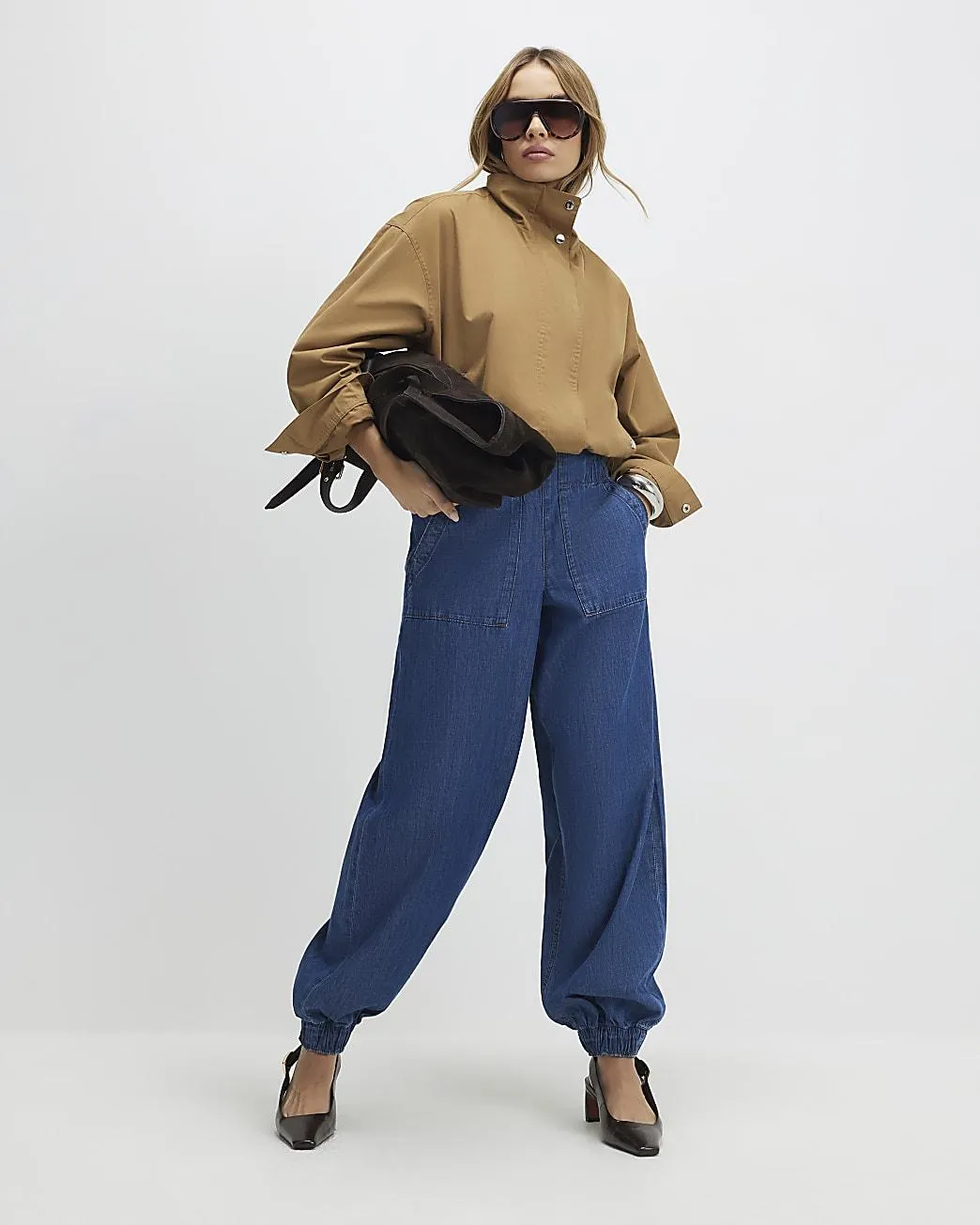 Blue Denim Pull On Joggers