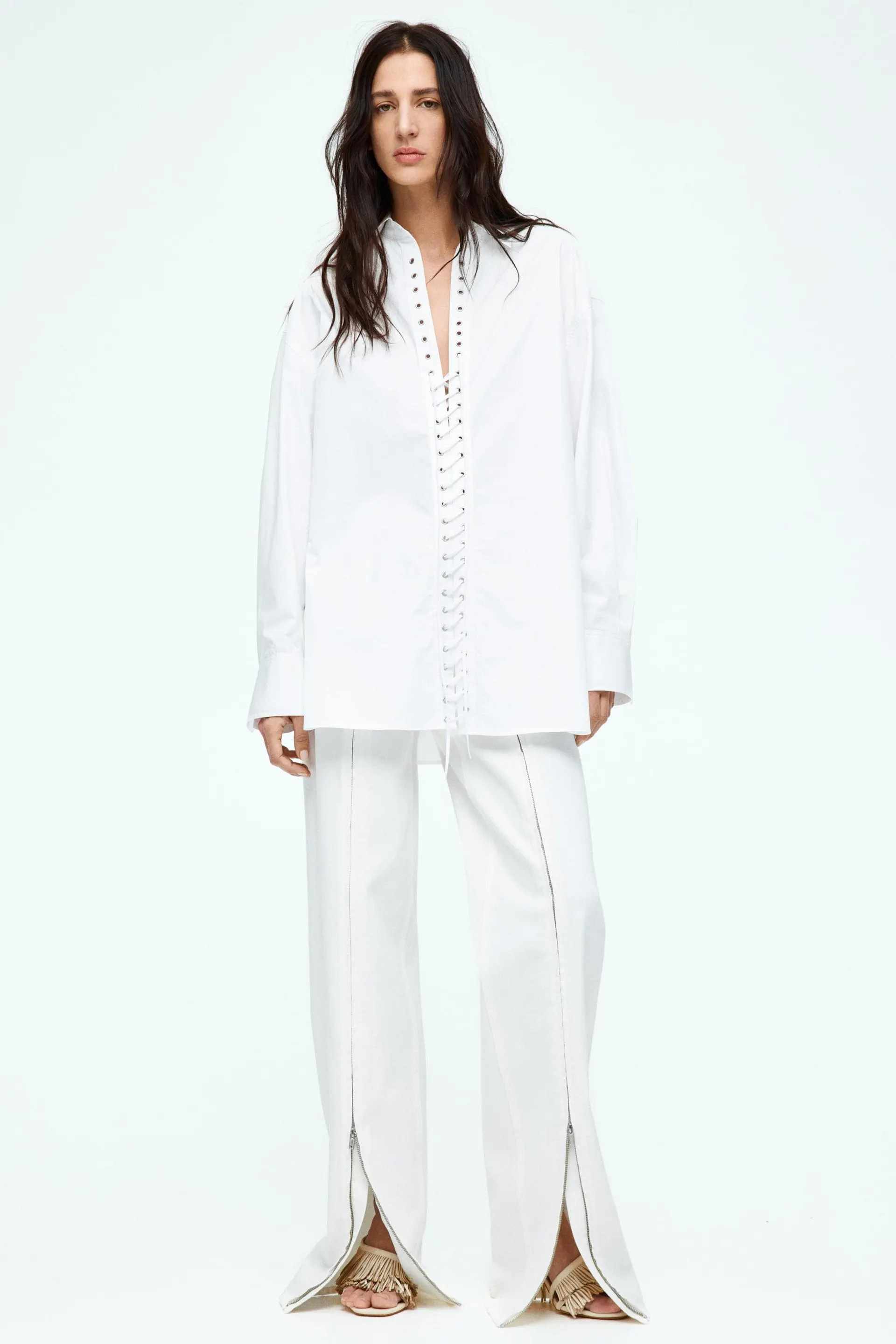 Lacing-front cotton shirt