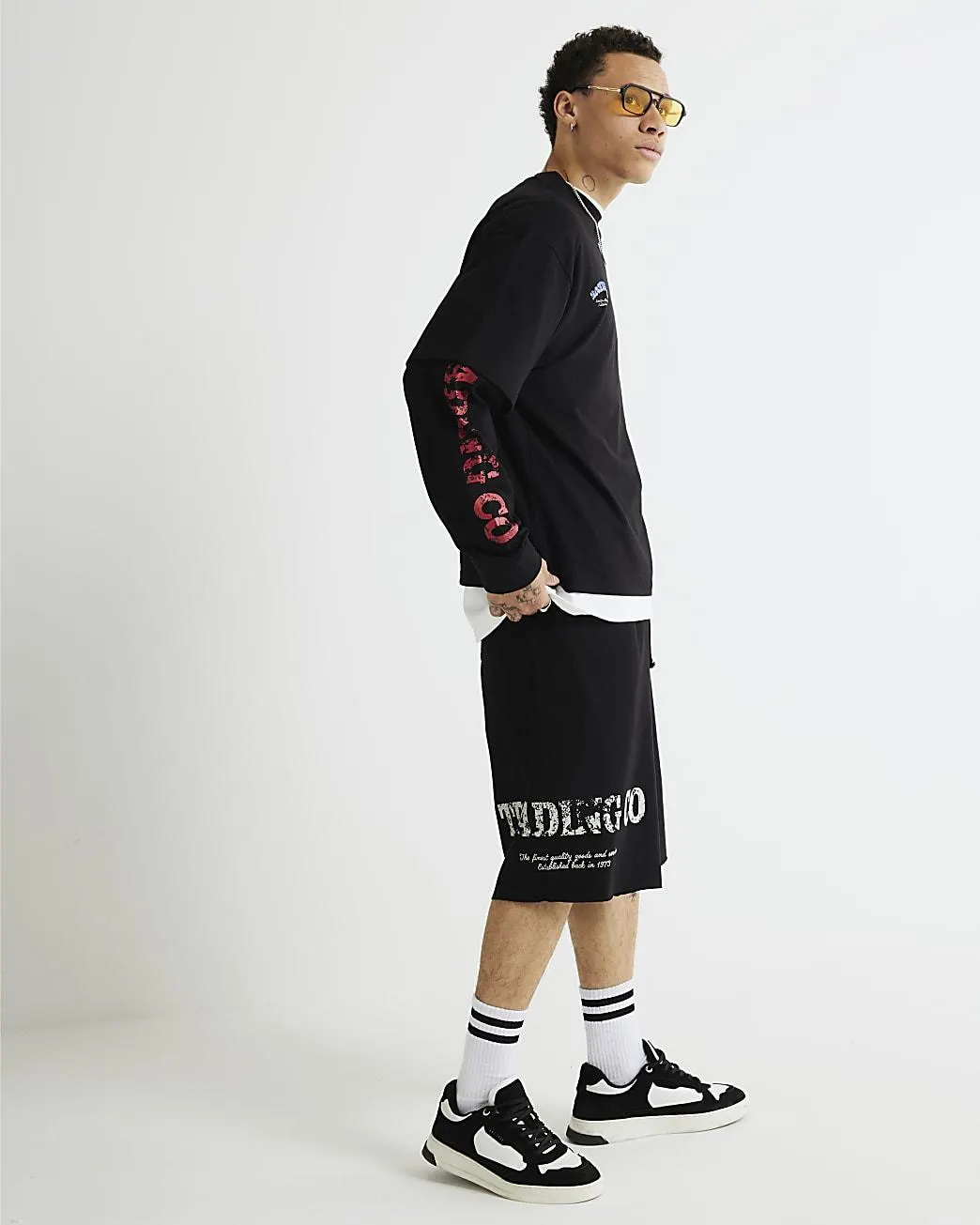 Black Regular FIt Rockwell Eagle Jorts