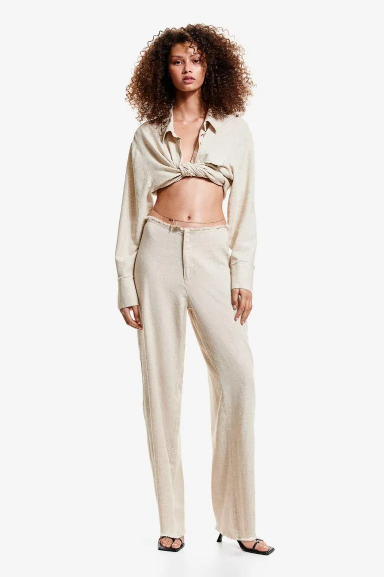 Frayed-edge Linen-blend Pants