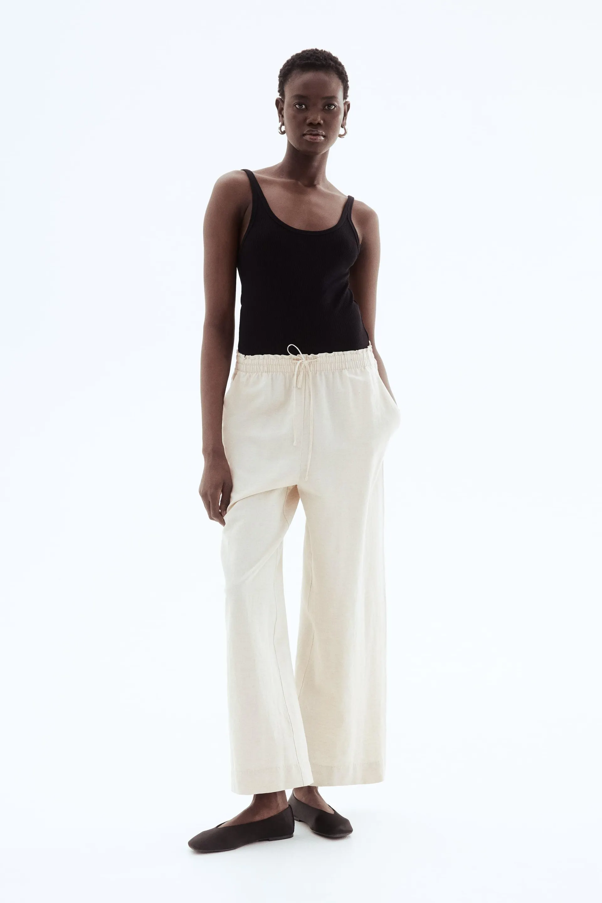 Cropped linen-blend trousers