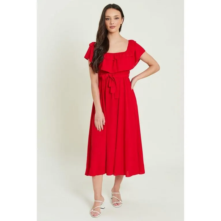 Frill Frill Bardot Belted Midaxi Dress