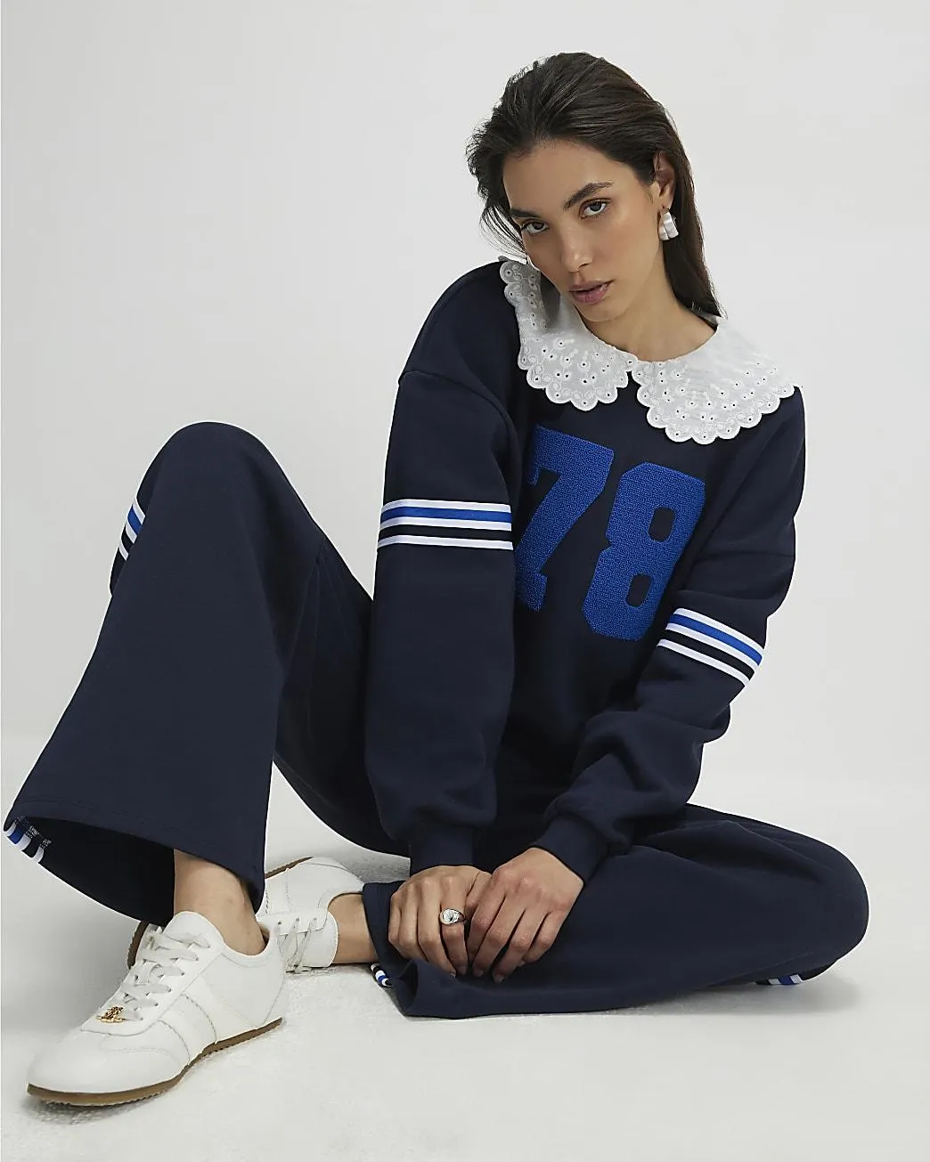 Navy Long Sleeve Collared Number Sweatshirt