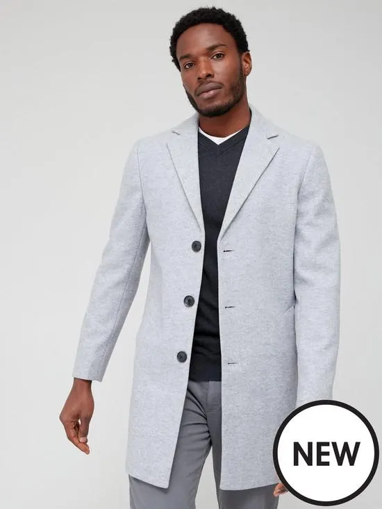 Faux Wool Over Coat - Grey
