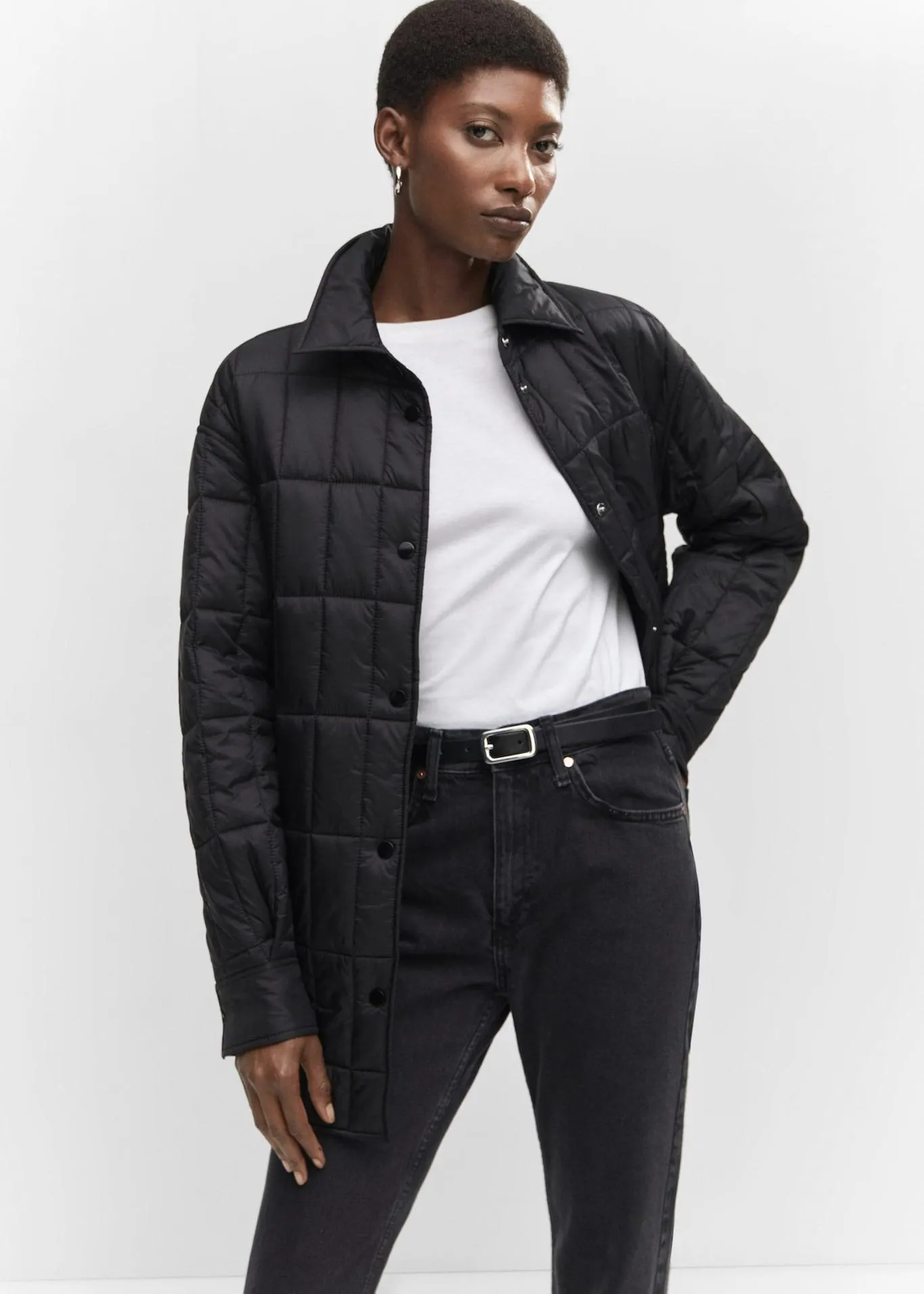 Shirt collar quilted anorak