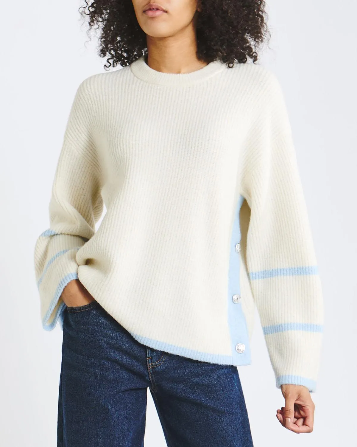 Side Button Crew Neck Jumper