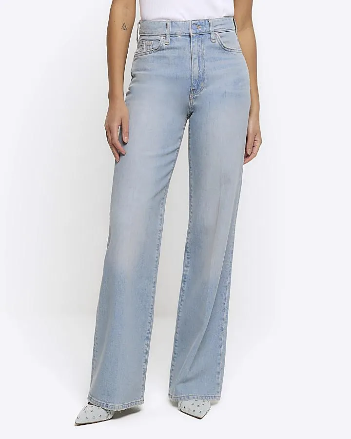 Blue high waisted wide leg jeans