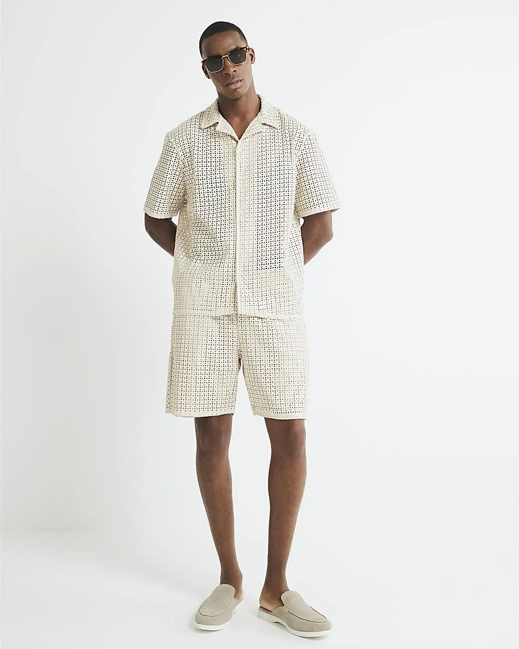 Cream Laser Cut Shorts