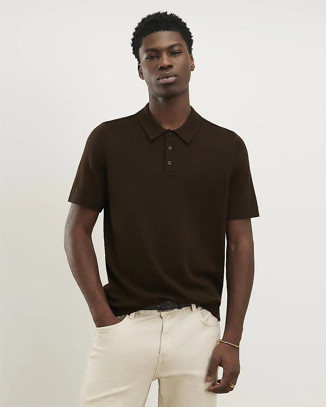 Brown Slim Fit Knit Polo Shirt