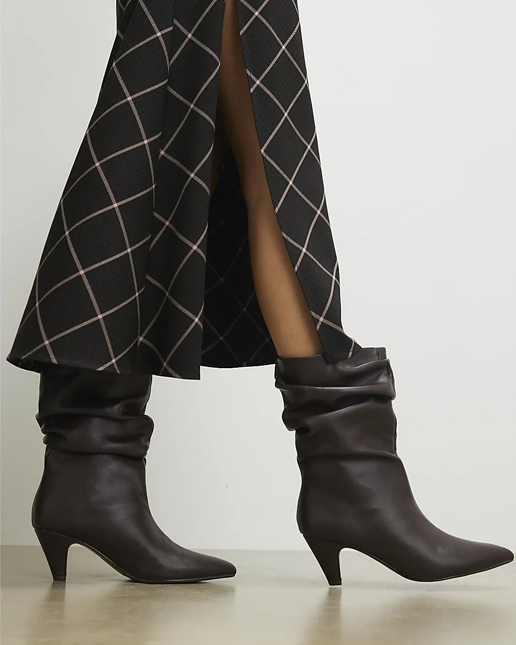 Brown Faux Leather Slouch Ankle Boots