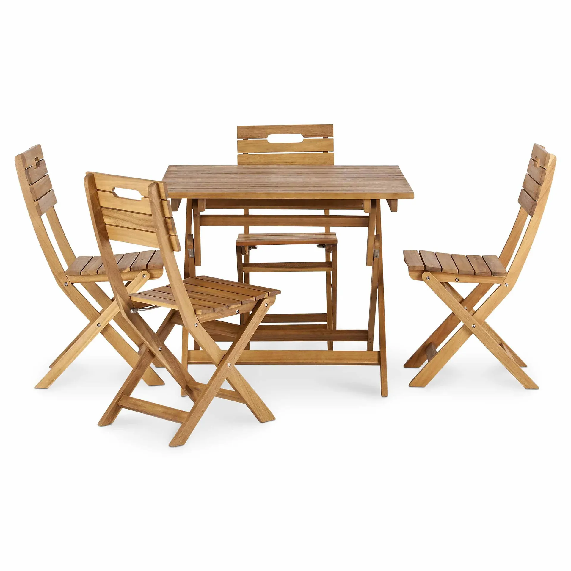 GoodHome Denia Acacia Wooden 4 seater Dining set with foldable chairs