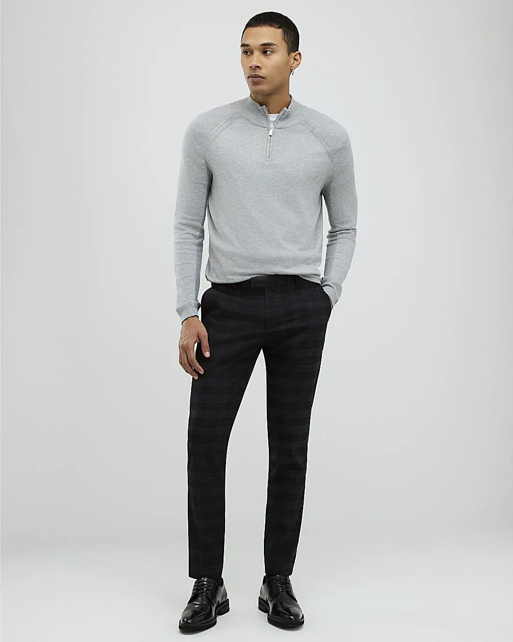 Black Skinny Fit Check Trousers