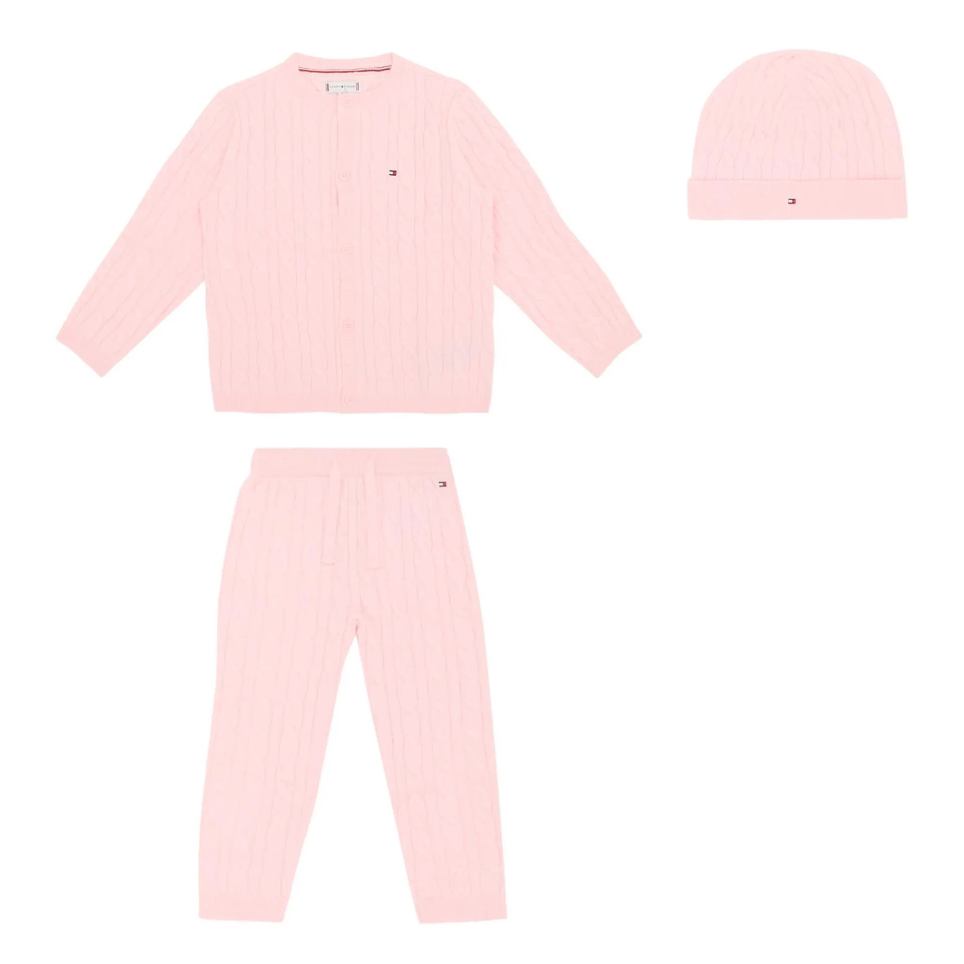 Flag Cable Knit Cardigan, Trousers & Hat Three-Piece Set