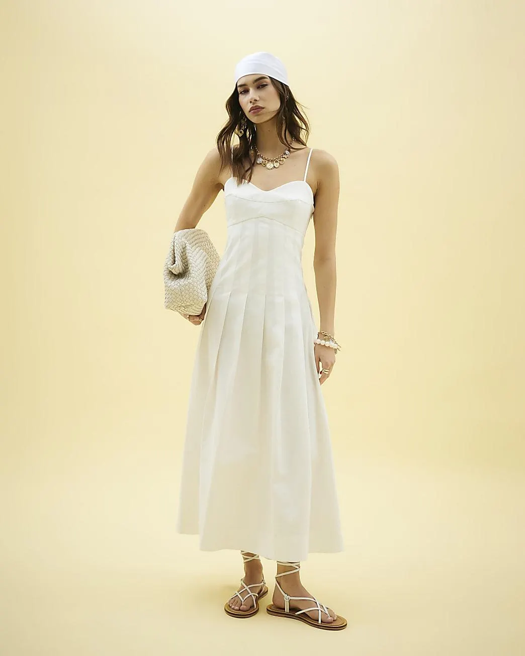 White Sleeveless Strappy Corset Midi Dress