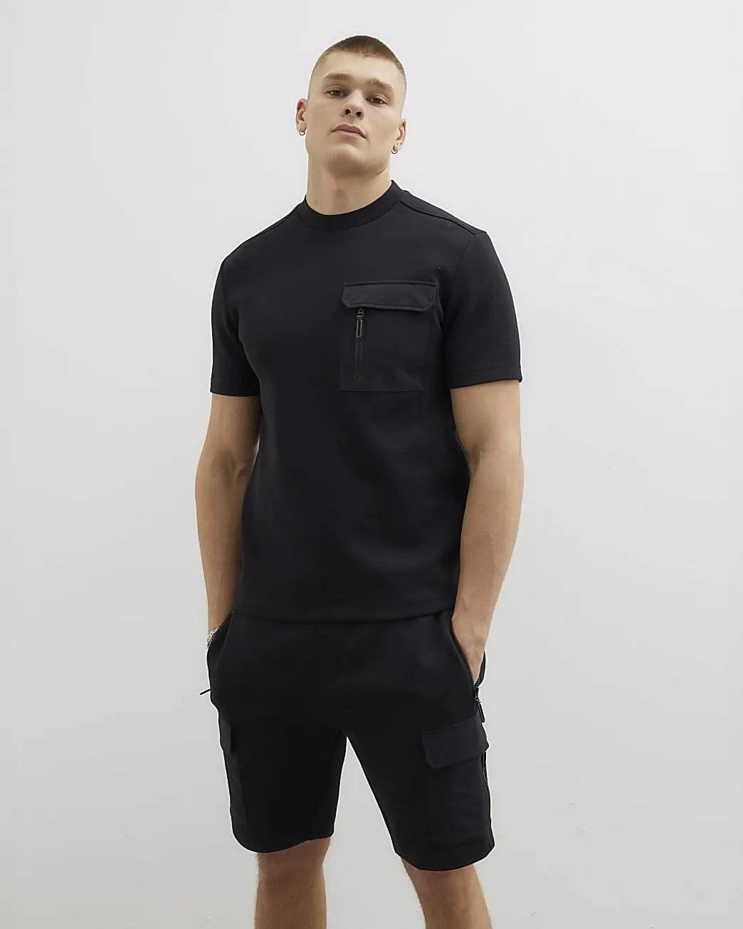 Black Slim Fit Nylon Pocket Shorts