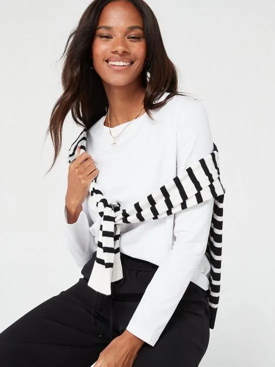 Essential Loose Fit Crew Neck Long Sleeve Top - White