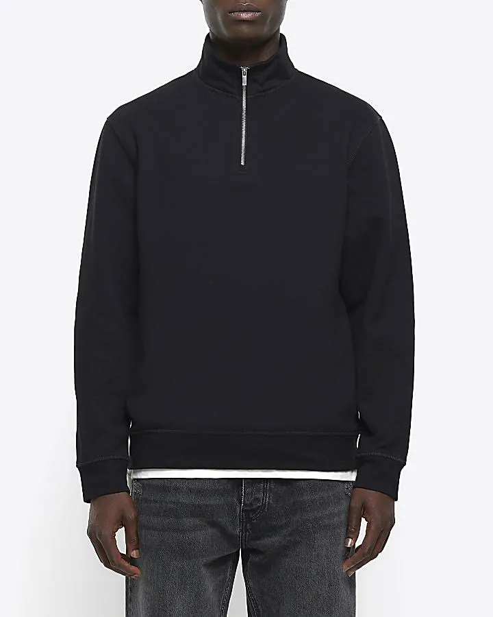 Black regular fit quarter zip sweatshirt