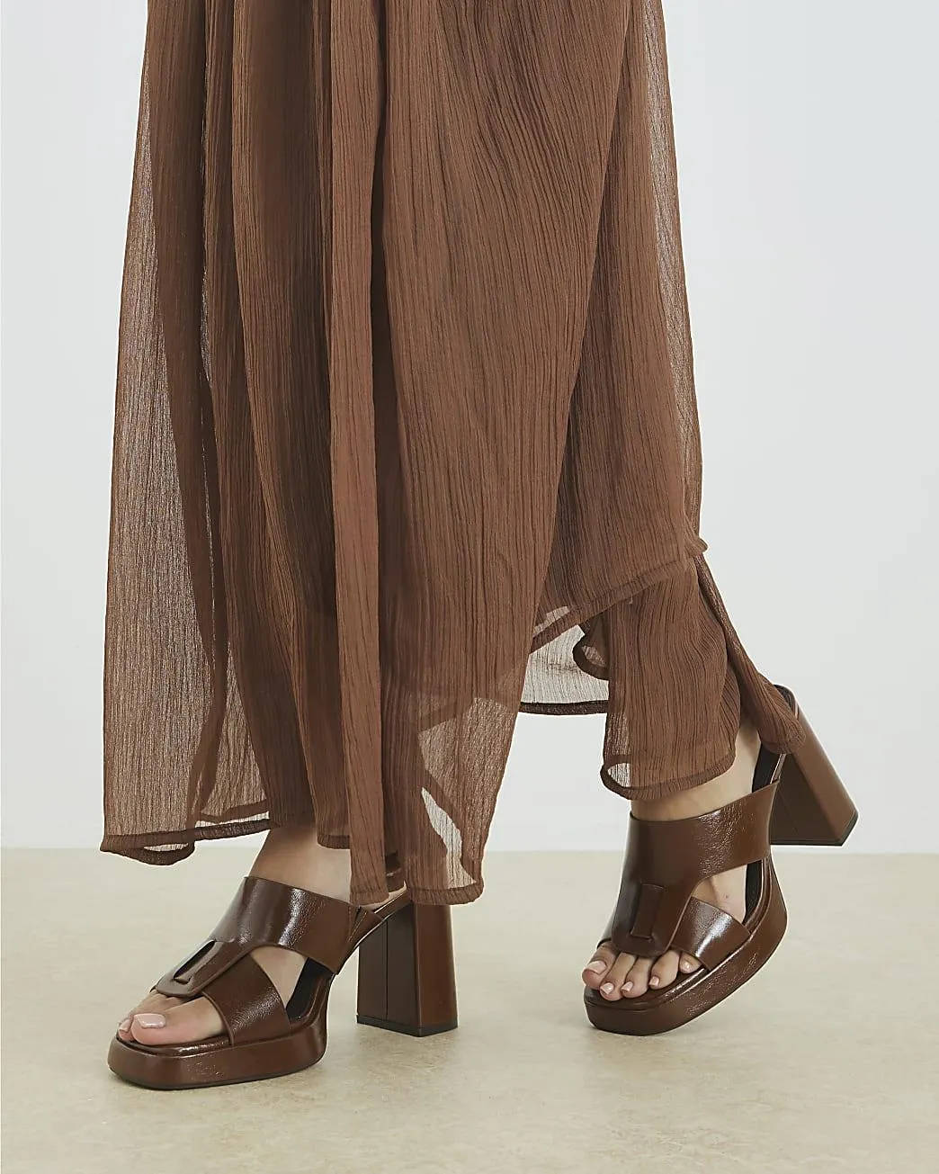 Brown Cut Out Platform Heel Mules