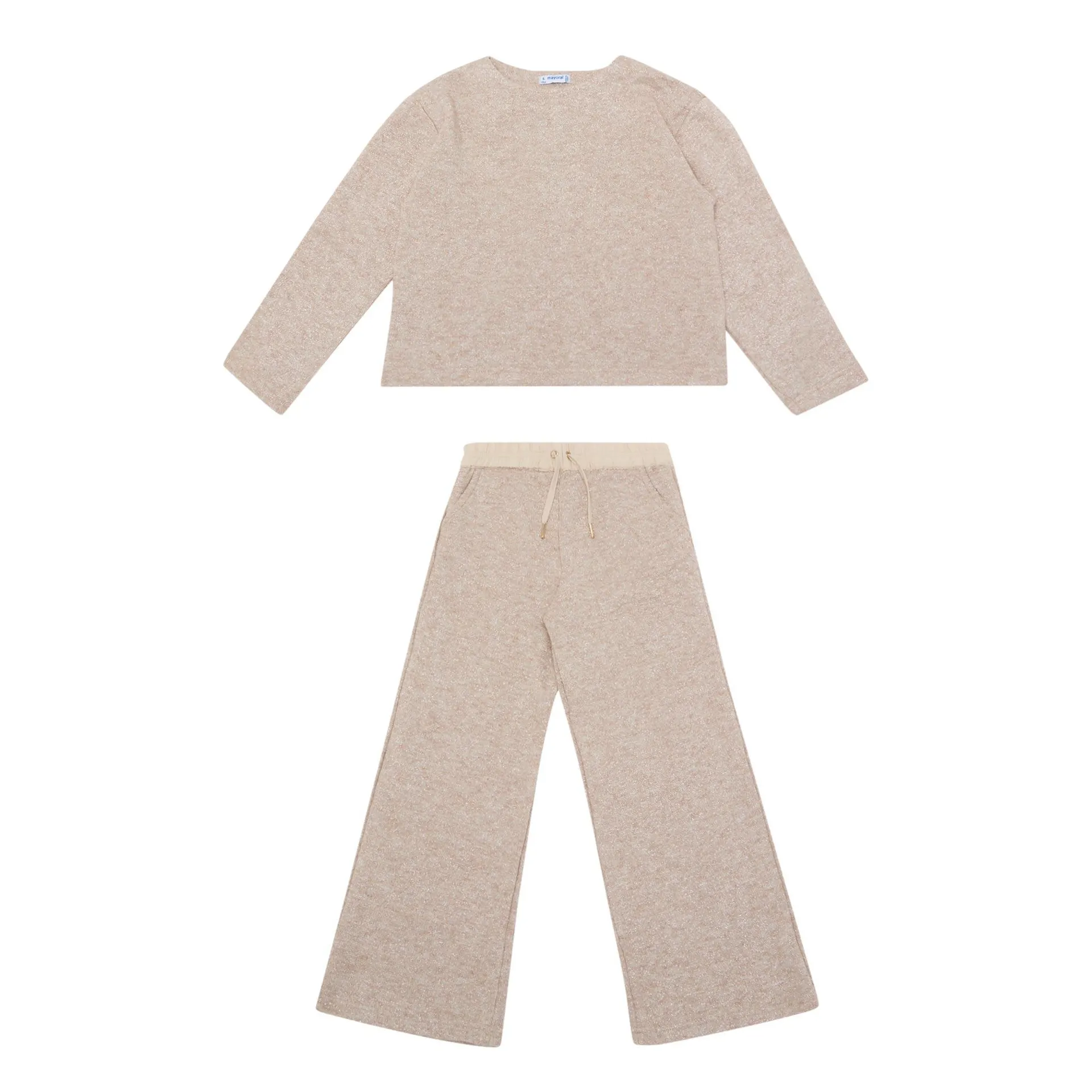 Bow Knitted Top & Drawstring Bottoms Two-Piece Set