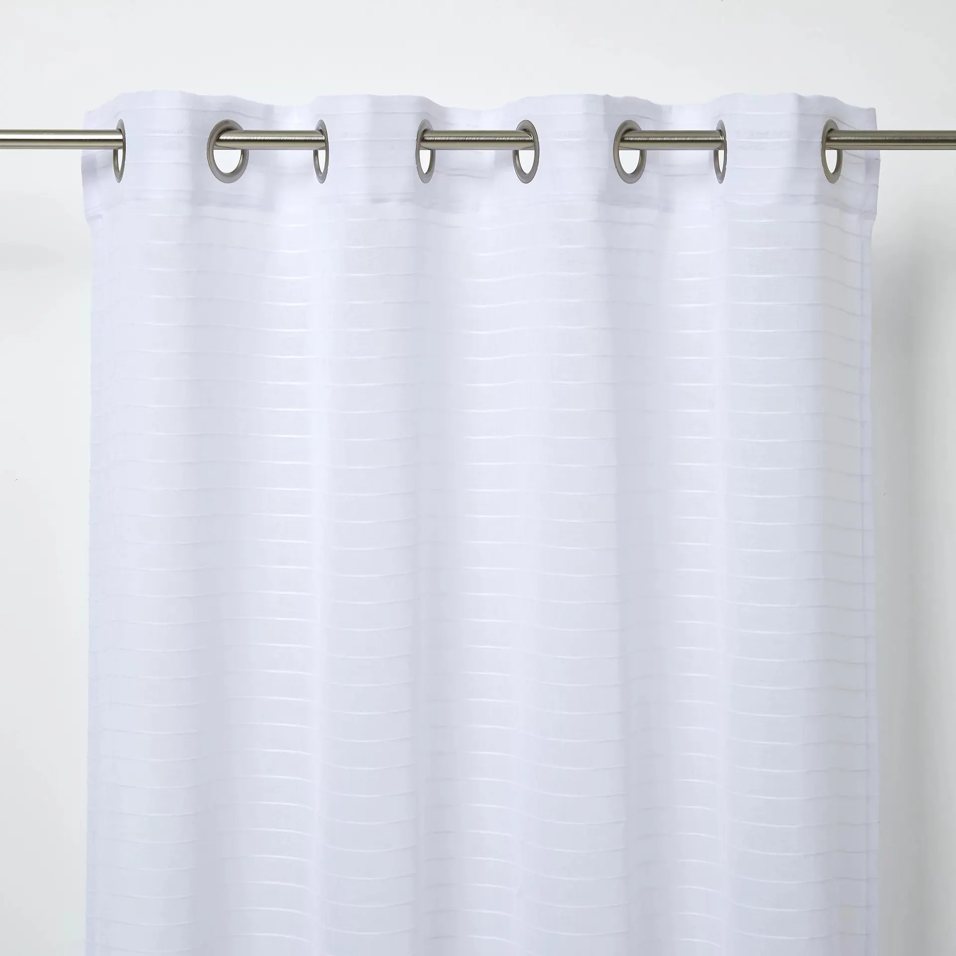 Batna White Horizontal stripe Unlined Eyelet Voile curtain (W)140cm (L)260cm, Single