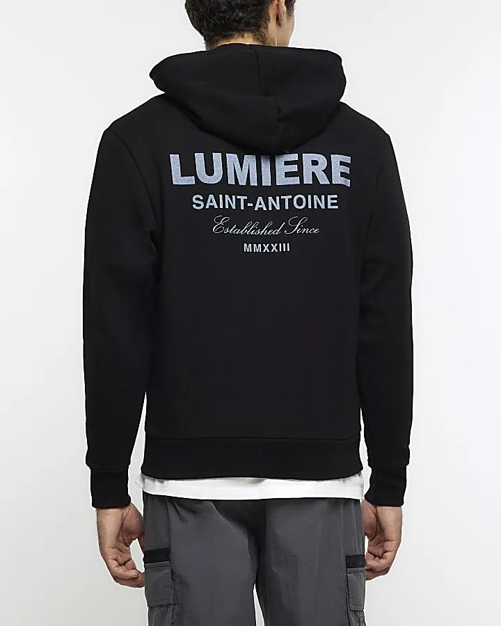 Black regular fit graphic hoodie