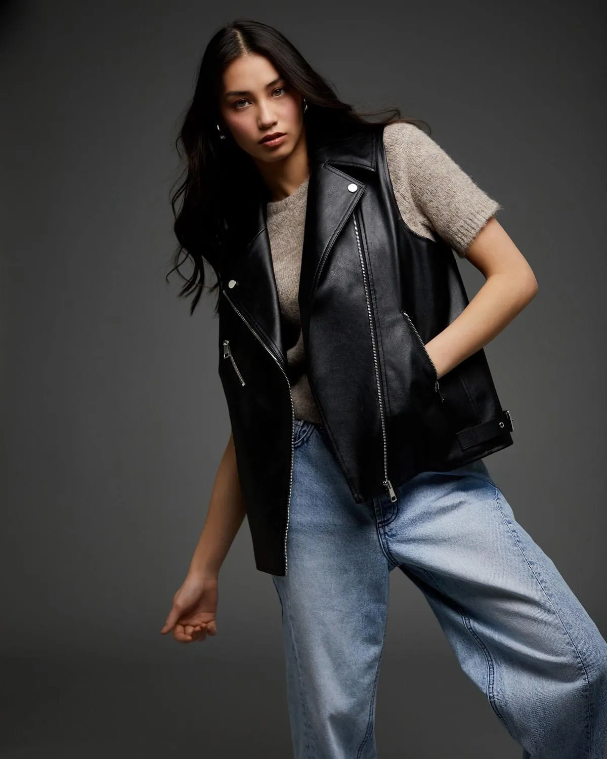 Savida PU Leather Black Sleeveless Biker Jacket