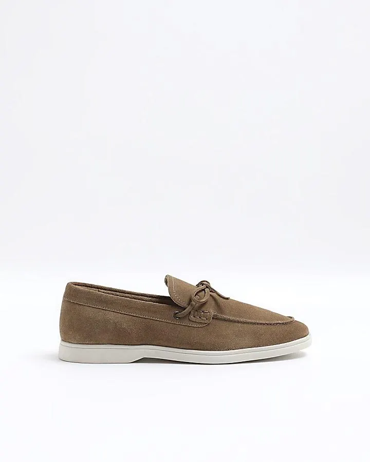 Brown suede slip on loafers