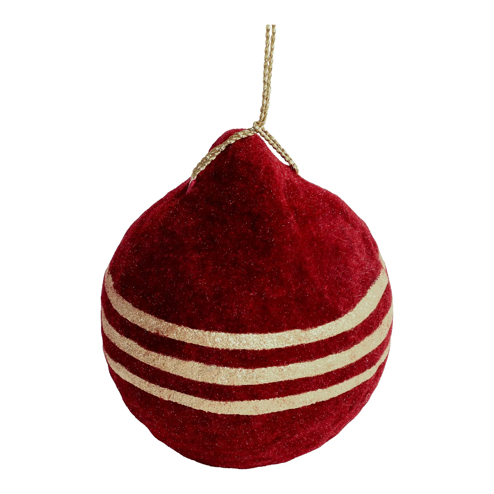 Refined classics Burgundy Velvet effect Gold stripes Paper Round Bauble (D) 100mm