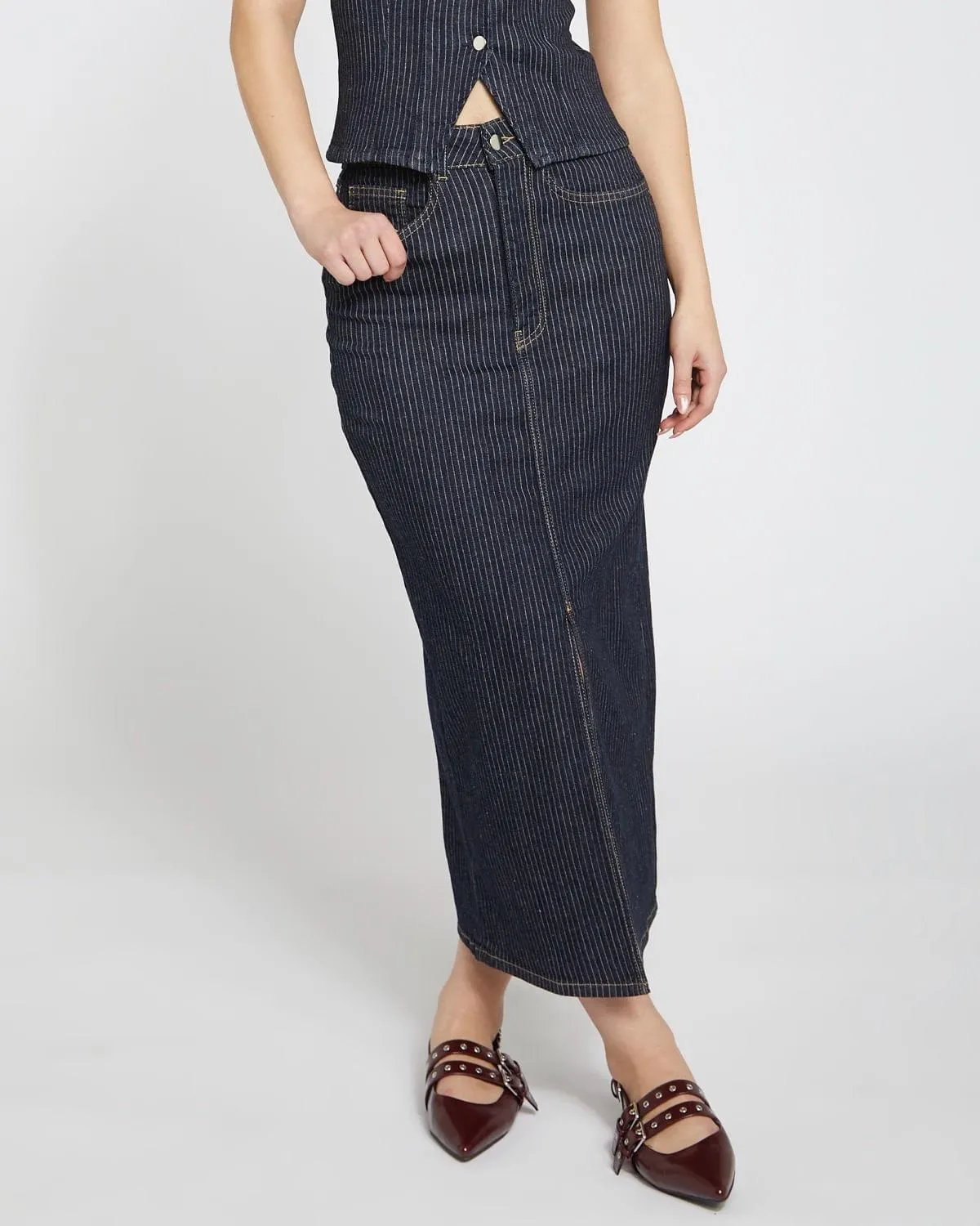 Savida Denim Stripe Skirt