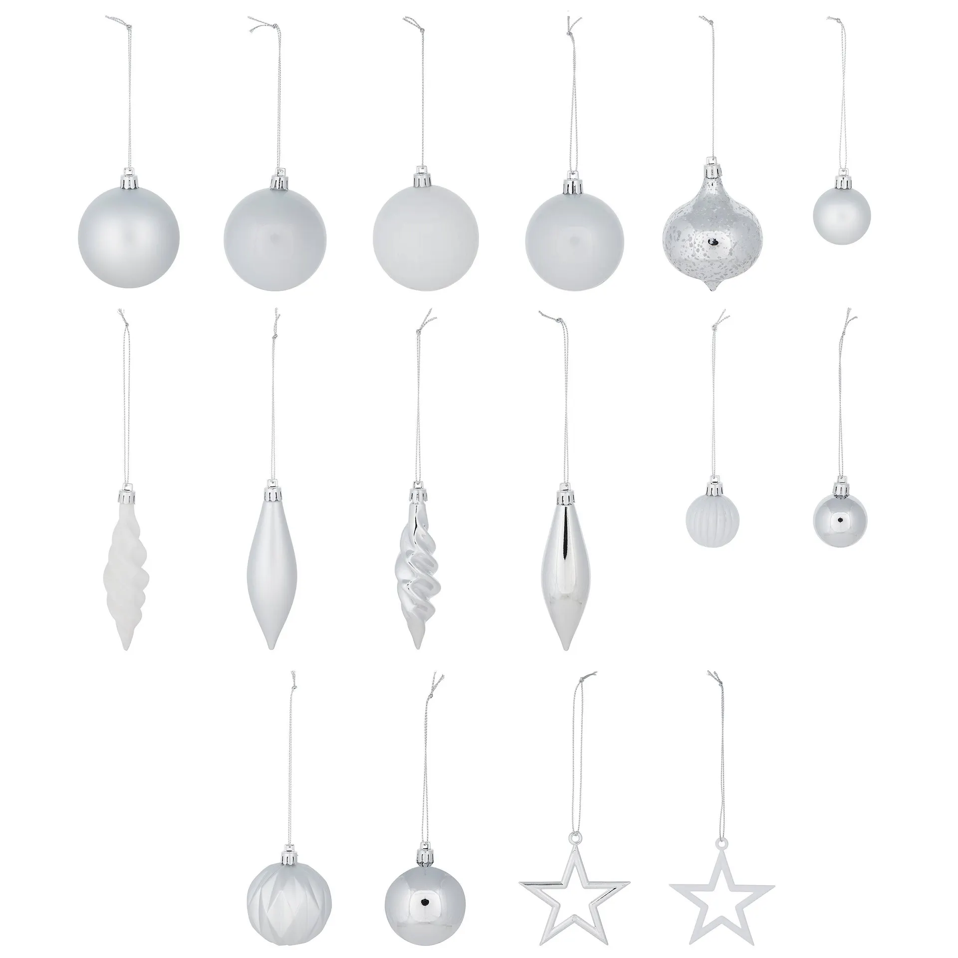 Refined classics Assorted Silver effect Tonal Plastic Hanging decoration set, Pack of 40