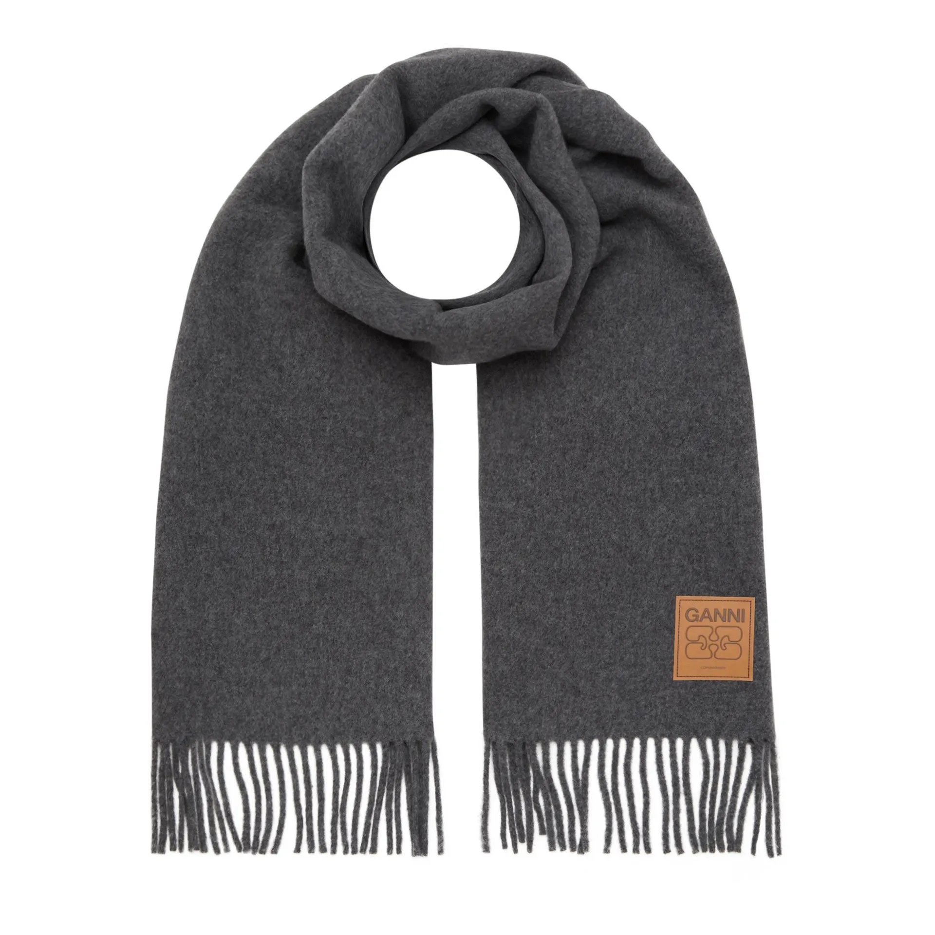 Logo Patch Tassel Wrap Scarf