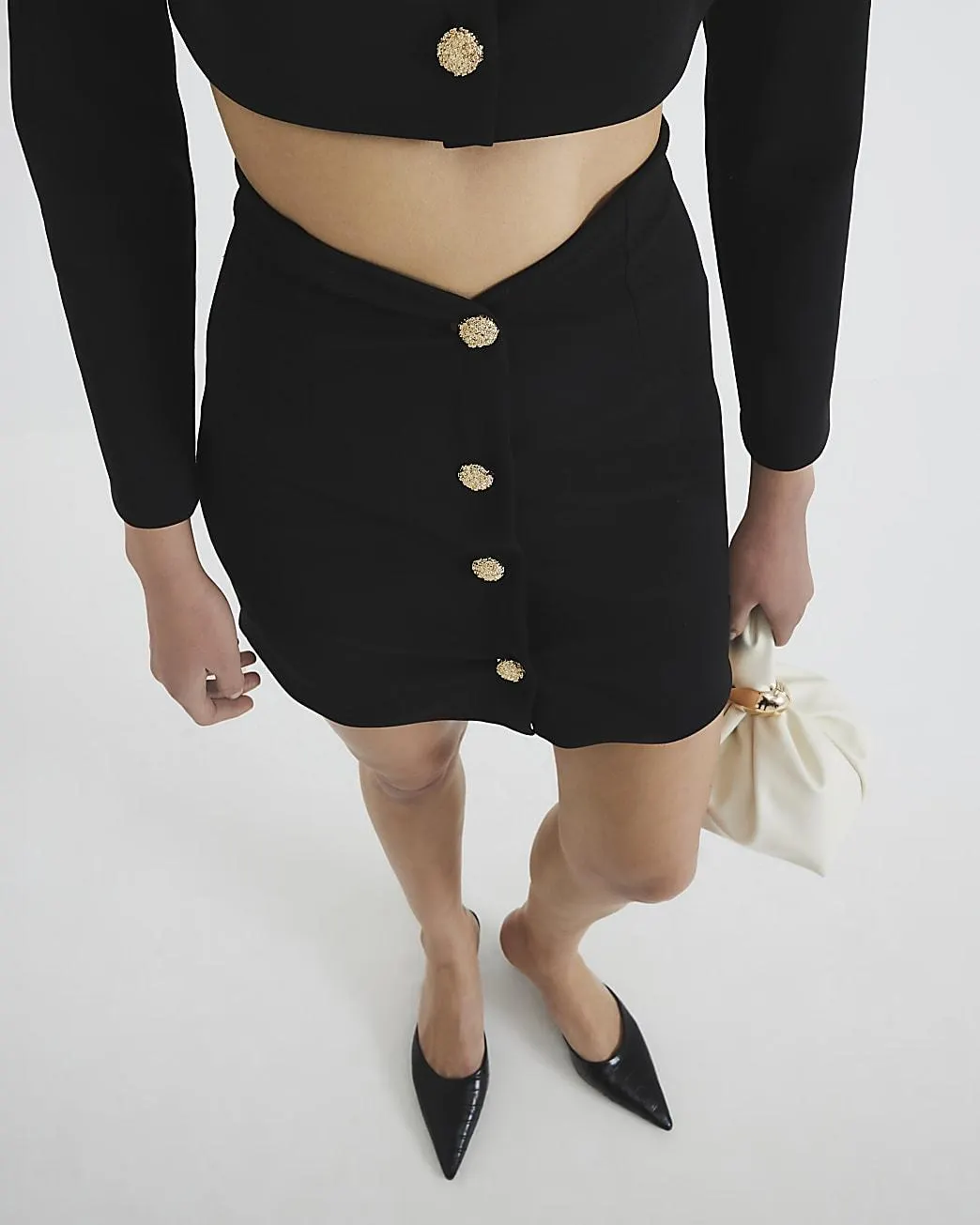 Black Button Mini Skirt