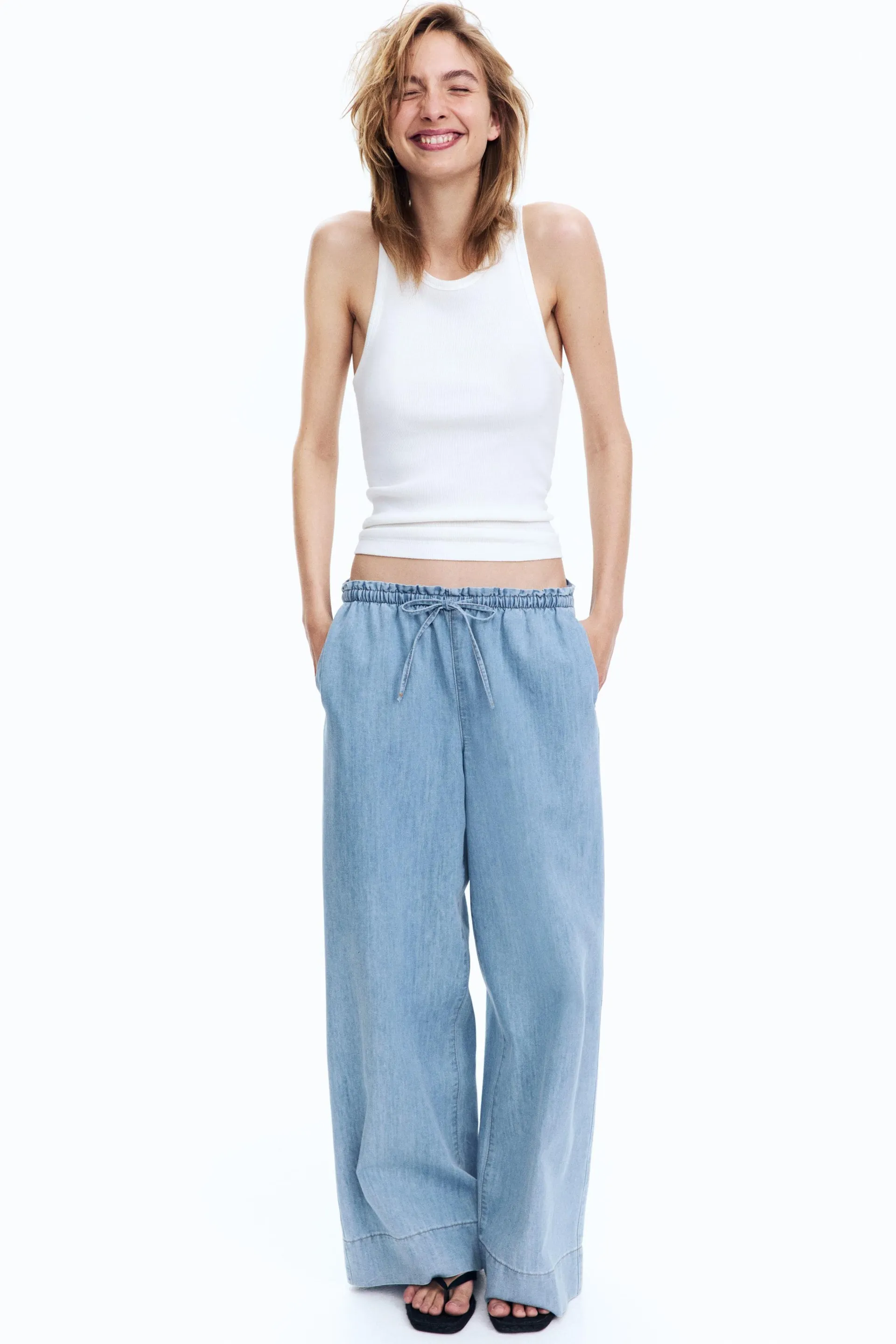 Denim pull-on trousers