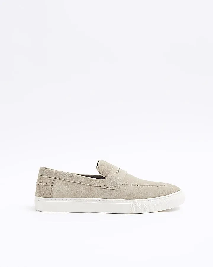 Beige suede loafers