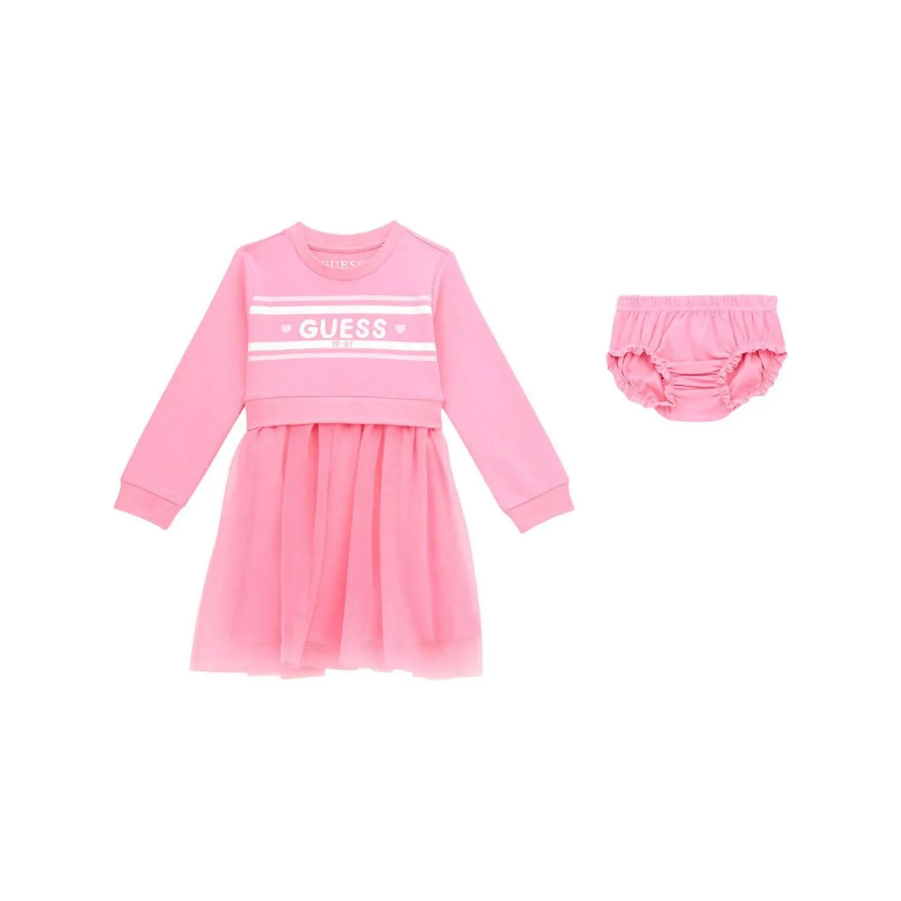 Logo Mixed Fabric Dress & Bloomers Two-Piece Set