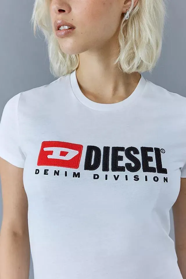 Diesel T-shirt bianca con logo applicato ricamato