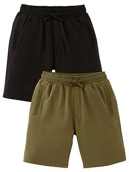 Boys Cotton Rich Essential 2 Pack Jogger Shorts - Black/khaki