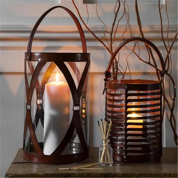 Large Leather and Glass Hurricane